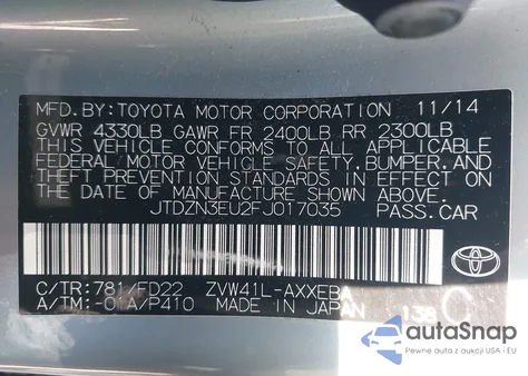 2015 Toyota Prius V Three из США, поврежденный, VIN JTDZN3EU2FJ017035